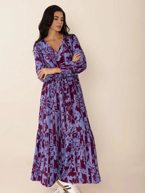 printed-tie-neck-balloon-sleeve-maxi-dress OhSoStyled at Sophia's Style-7